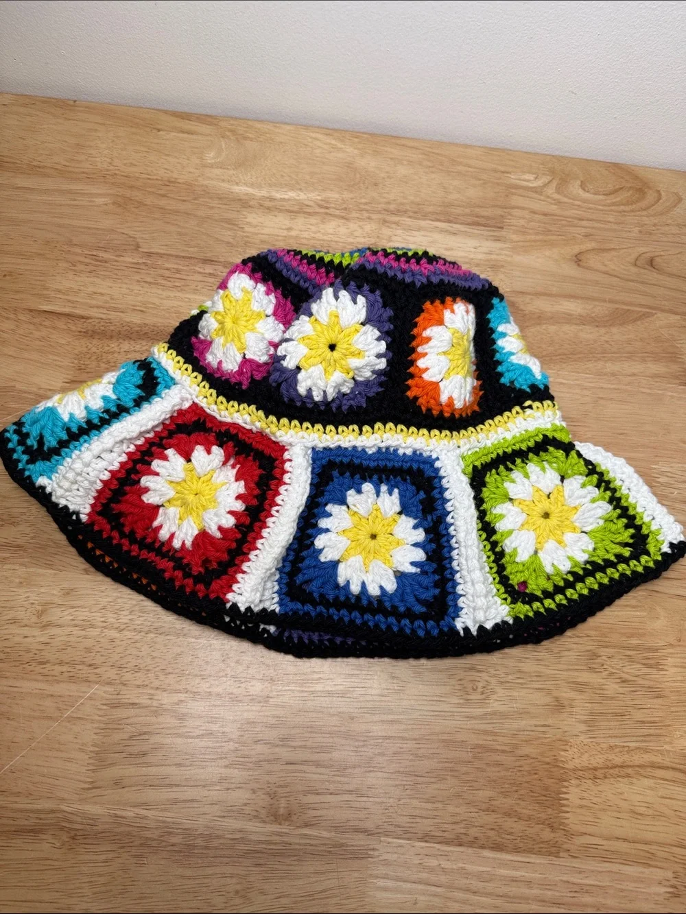 Handmade Crochet Floral Bucket Hat - Multicolor